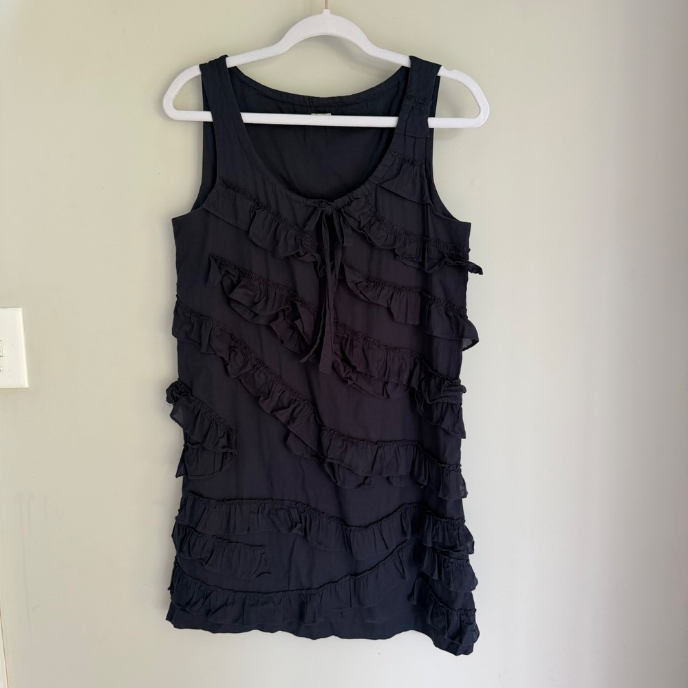 J. Crew Navy Blue Sleeveless Top 100% Cotton Ruffle Front Size XS